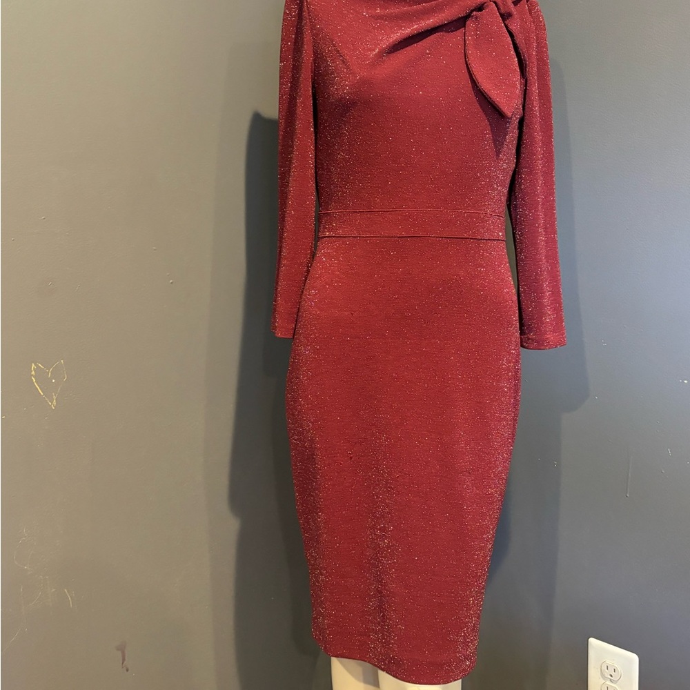 Calvin Klein Orange Long Sleeve Cowl Neck Bodycon Dress